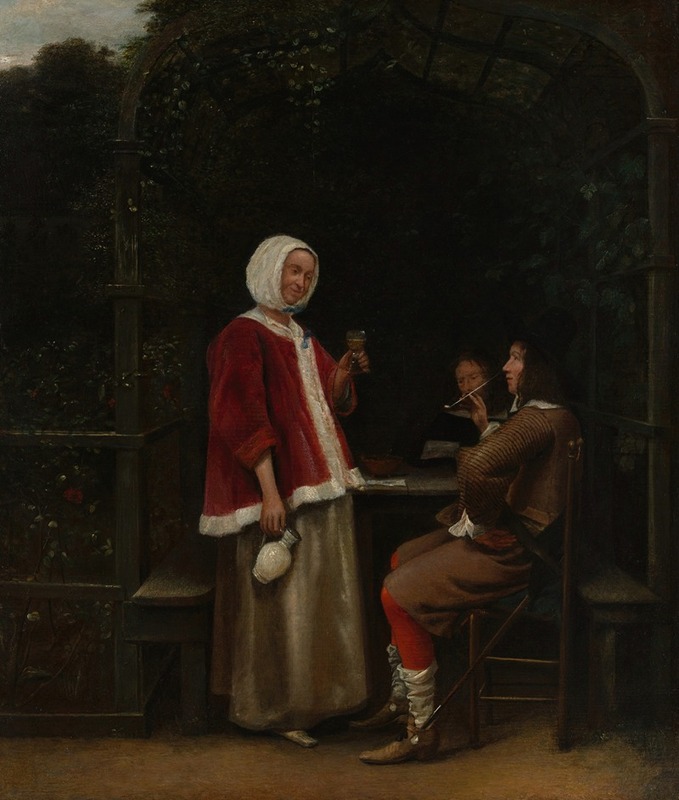 A Woman and Two Men in an Arbor (ca. 1657–58)