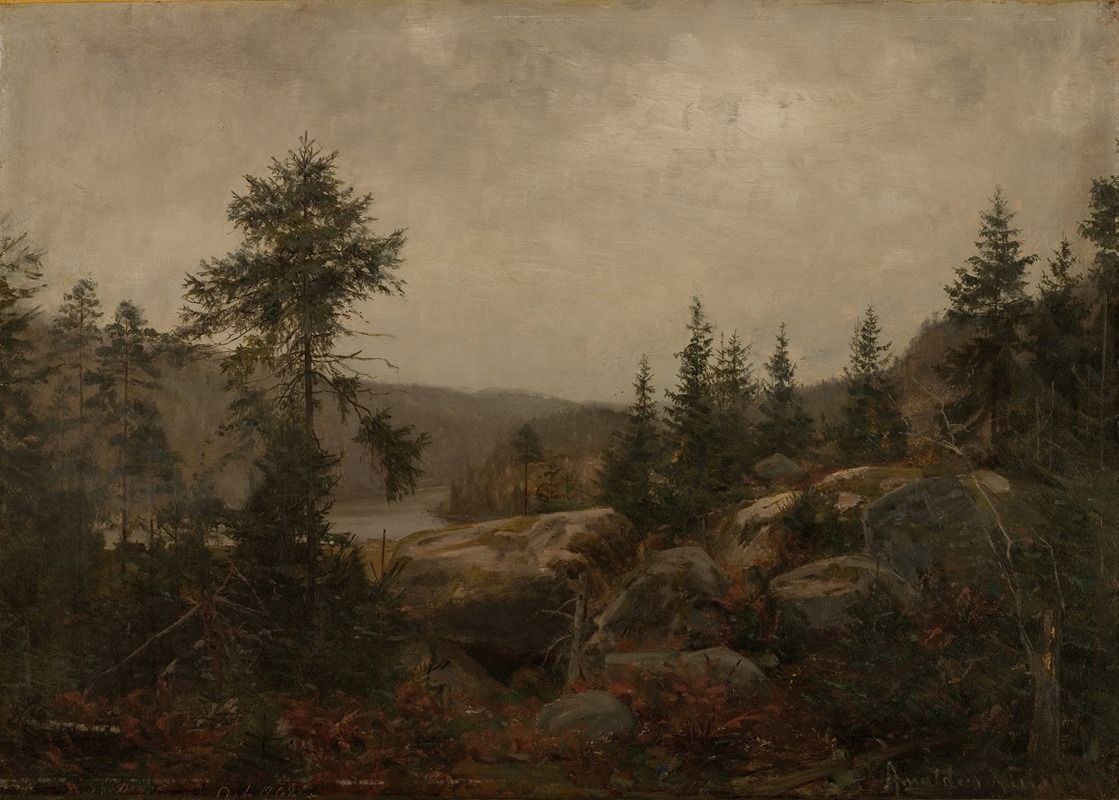 Duskregn . Gården Foss, Mandalselven