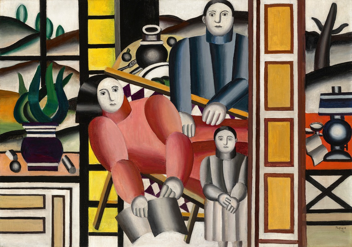Les trois personnages devant le jardin