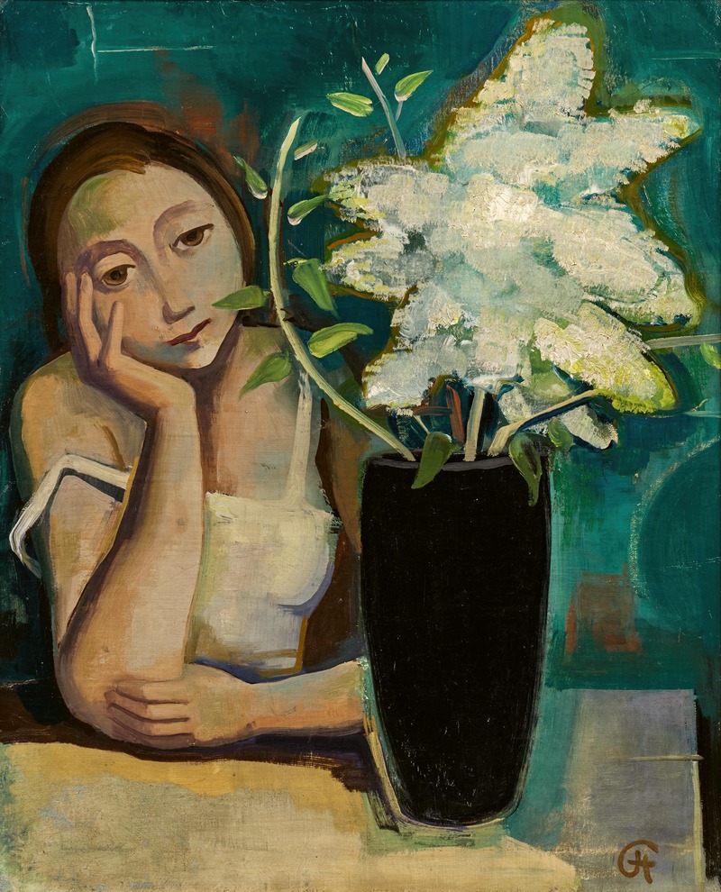 Mädchen am Tisch mit Vase