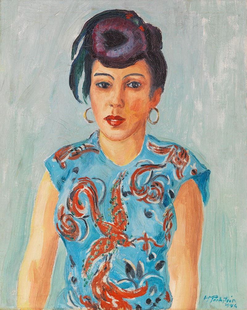 Portrait of Freda Wermel in a blue blouse