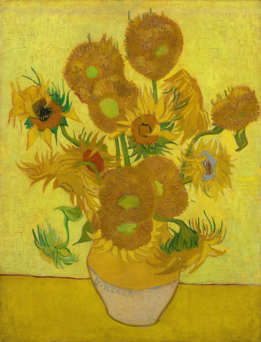 Vase with Fifteen Sunflowers 