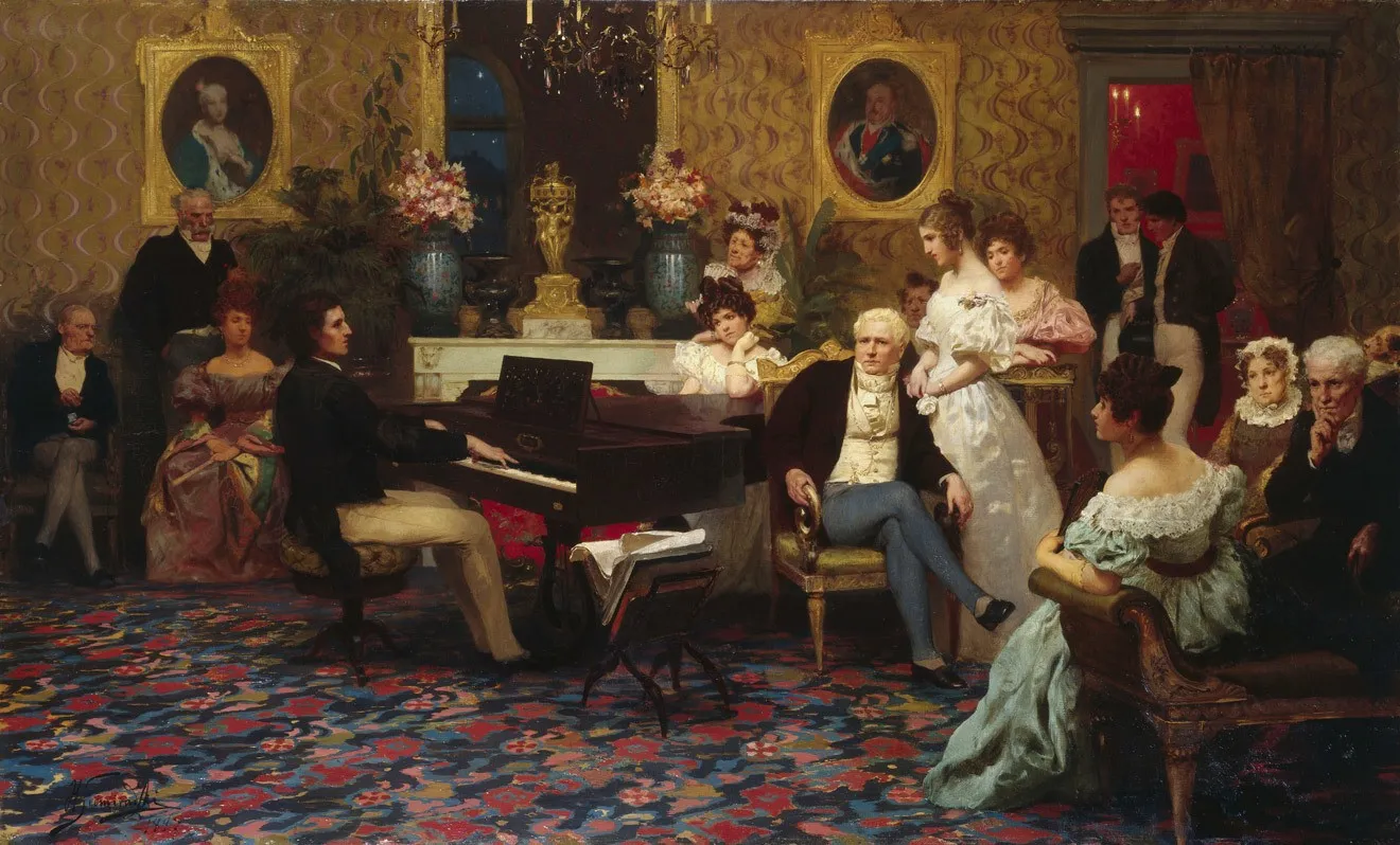 Chopin playing the piano in Prince Radziwill's salon（ラジヴィウ公のサロンでピアノを弾くショパン）